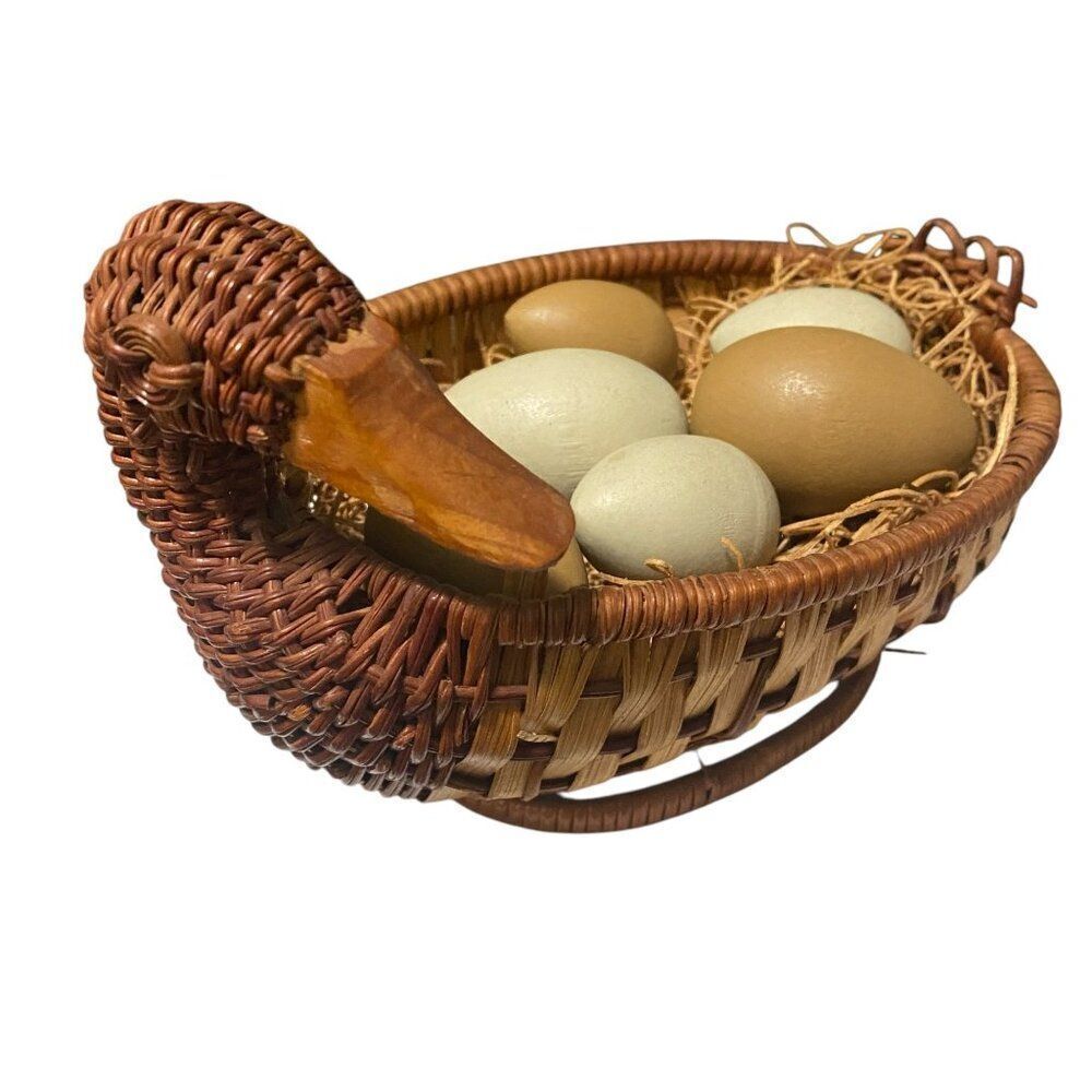 Wicker Duck Basket with Wood Eggs